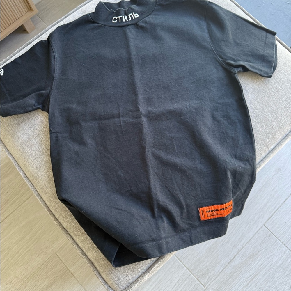 Heron Preston Black Tee with Orange Patch